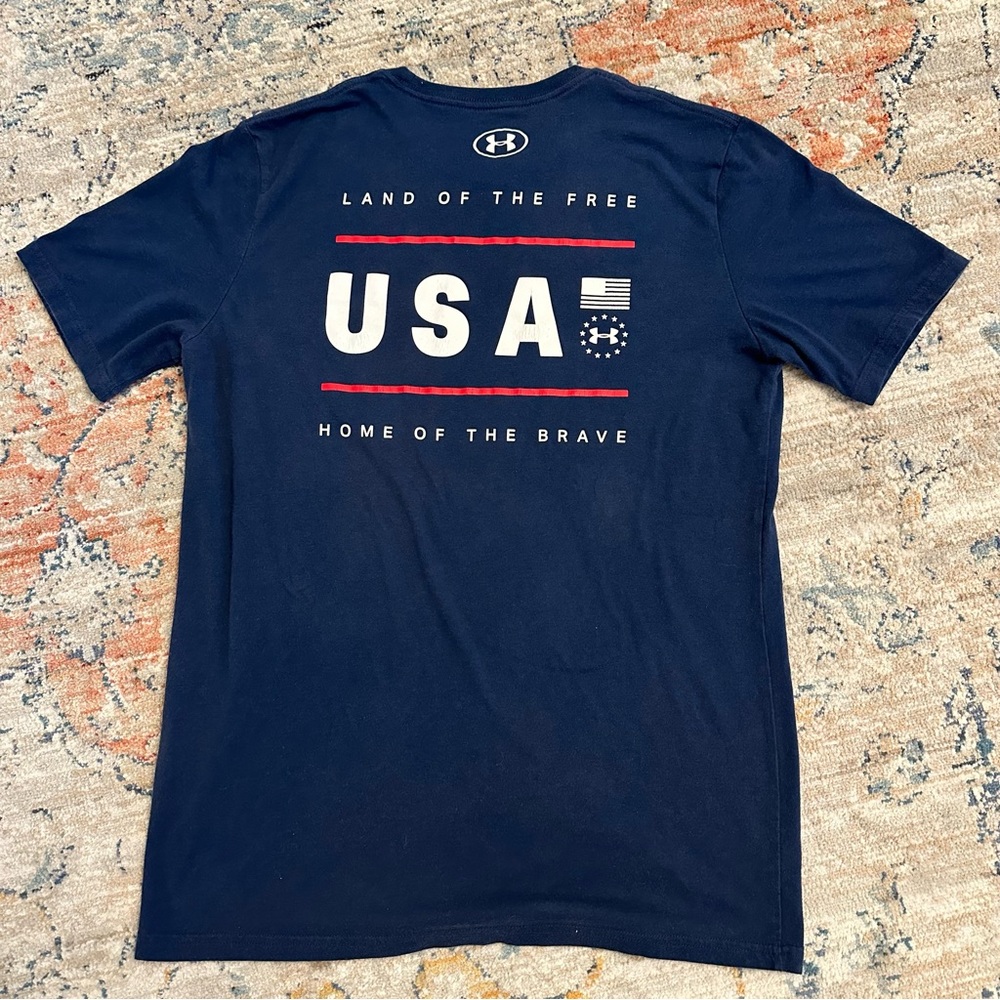 Under Armour Heat Gear Graphic T Shirt Mens Medium Blue USA Patriot